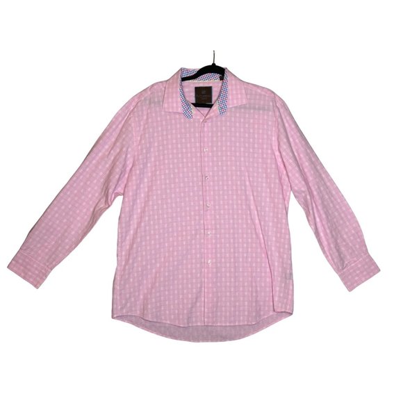 Tattersall London Mens Long Sleeve Size XL Button Up Pink Check Shirt - Picture 2 of 6